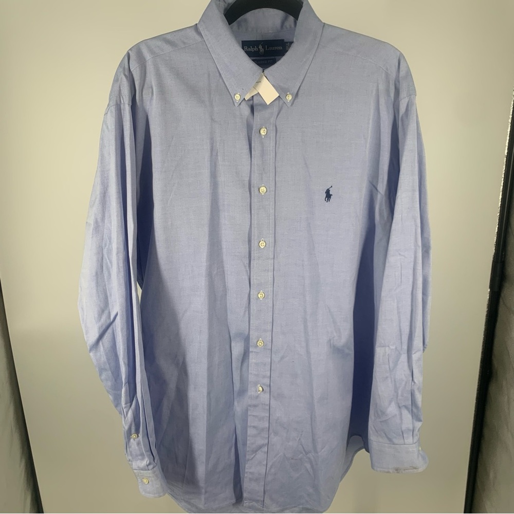 Ralph Lauren LS button down Blue brand new classic fit size 16 1/2 34/35